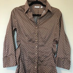 Brown and White Polka Dot Button Down